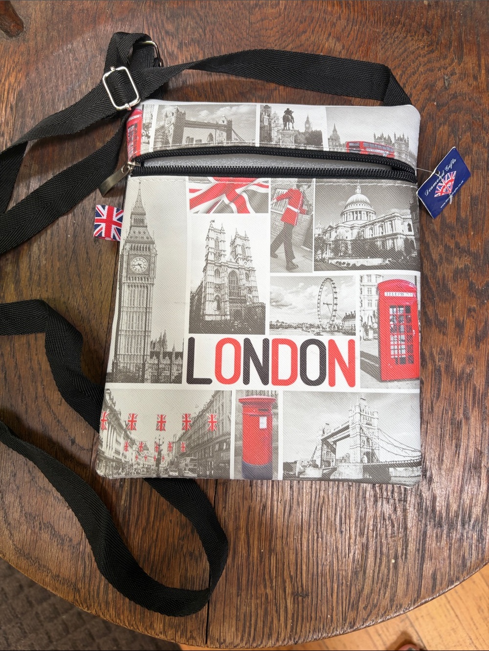 London-Themed Messenger Crossbody Bag in Black and Red